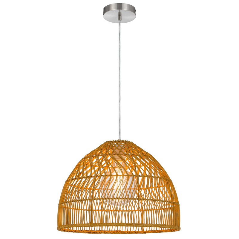 Cal Lighting Hialoa 16in 1-Light Pendant | Contemporary Rattan and Rattan Shade | Bedroom & Living Room | 16 x 4.75 x 11.75 in | Model FX-3834-1