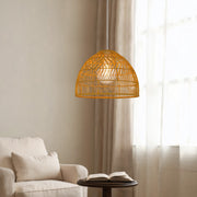 Cal Lighting Hialoa 16in 1-Light Pendant | Contemporary Rattan and Rattan Shade | Bedroom & Living Room | 16 x 4.75 x 11.75 in | Model FX-3834-1