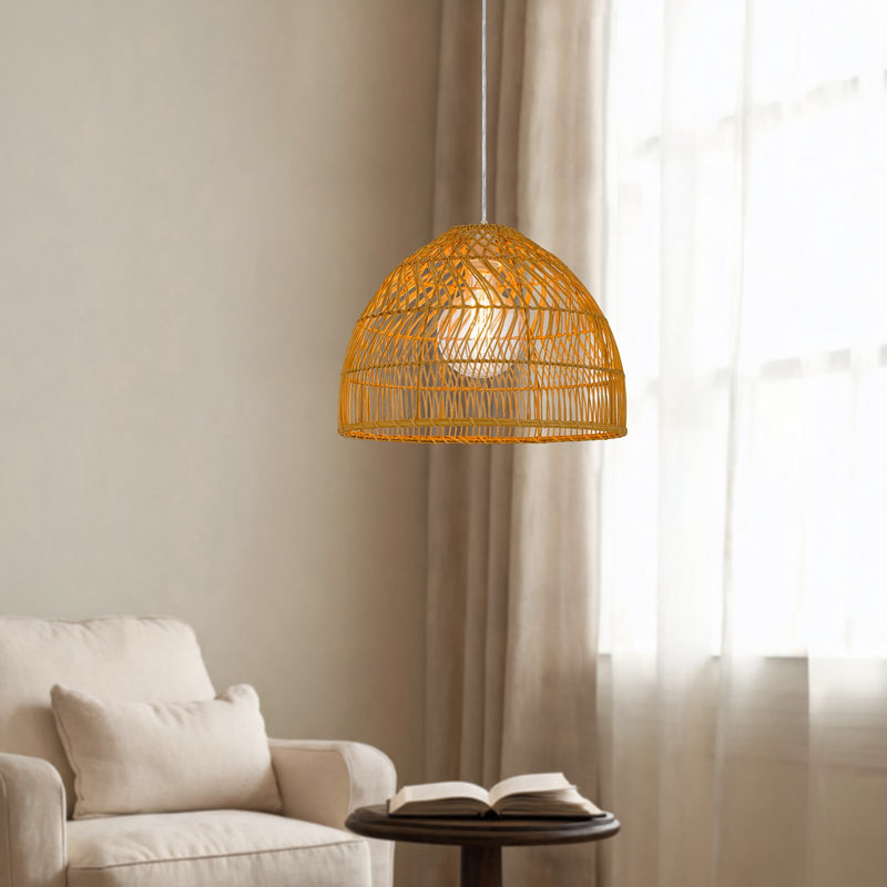 Cal Lighting Hialoa 16in 1-Light Pendant | Contemporary Rattan and Rattan Shade | Bedroom & Living Room | 16 x 4.75 x 11.75 in | Model FX-3834-1