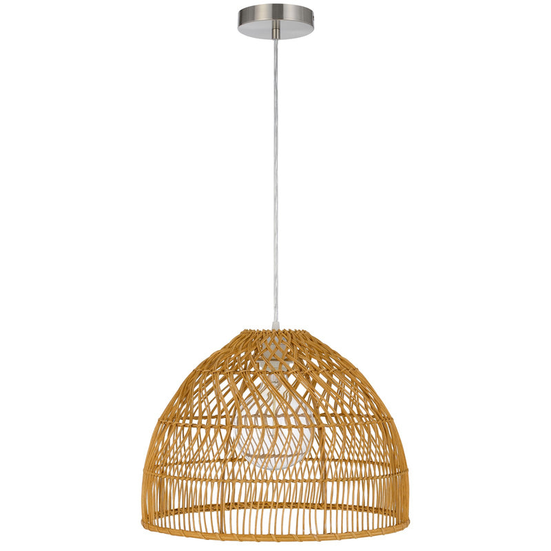 Cal Lighting Hialoa 16in 1-Light Pendant | Contemporary Rattan and Rattan Shade | Bedroom & Living Room | 16 x 4.75 x 11.75 in | Model FX-3834-1