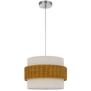 Cal Lighting Pahu 14in 1-Light Pendant | Contemporary Rattan and Rattan/Fabric Shade | Bedroom & Living Room | 13.75 x 4.75 x 9.5 in | Model FX-3835-1