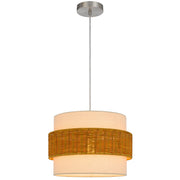 Cal Lighting Pahu 14in 1-Light Pendant | Contemporary Rattan and Rattan/Fabric Shade | Bedroom & Living Room | 13.75 x 4.75 x 9.5 in | Model FX-3835-1