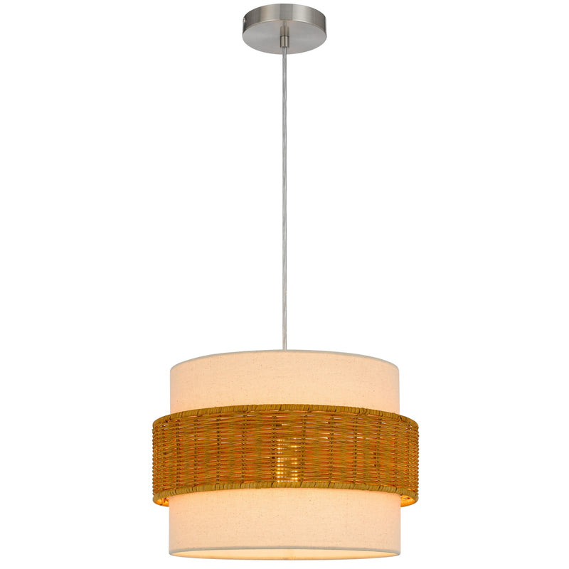 Cal Lighting Pahu 14in 1-Light Pendant | Contemporary Rattan and Rattan/Fabric Shade | Bedroom & Living Room | 13.75 x 4.75 x 9.5 in | Model FX-3835-1
