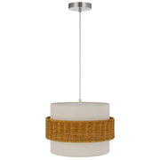 Cal Lighting Pahu 14in 1-Light Pendant | Contemporary Rattan and Rattan/Fabric Shade | Bedroom & Living Room | 13.75 x 4.75 x 9.5 in | Model FX-3835-1