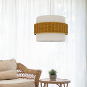 Cal Lighting Pahu 14in 1-Light Pendant | Contemporary Rattan and Rattan/Fabric Shade | Bedroom & Living Room | 13.75 x 4.75 x 9.5 in | Model FX-3835-1
