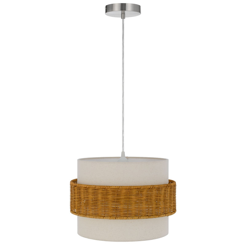 Cal Lighting Pahu 14in 1-Light Pendant | Contemporary Rattan and Rattan/Fabric Shade | Bedroom & Living Room | 13.75 x 4.75 x 9.5 in | Model FX-3835-1