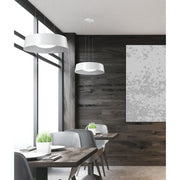 Kuzco Sampson 17in 1-Light LED Pendant | Modern White Drum with Silver Inner | Living Room & Dining Room | Model 401207WH-LED
