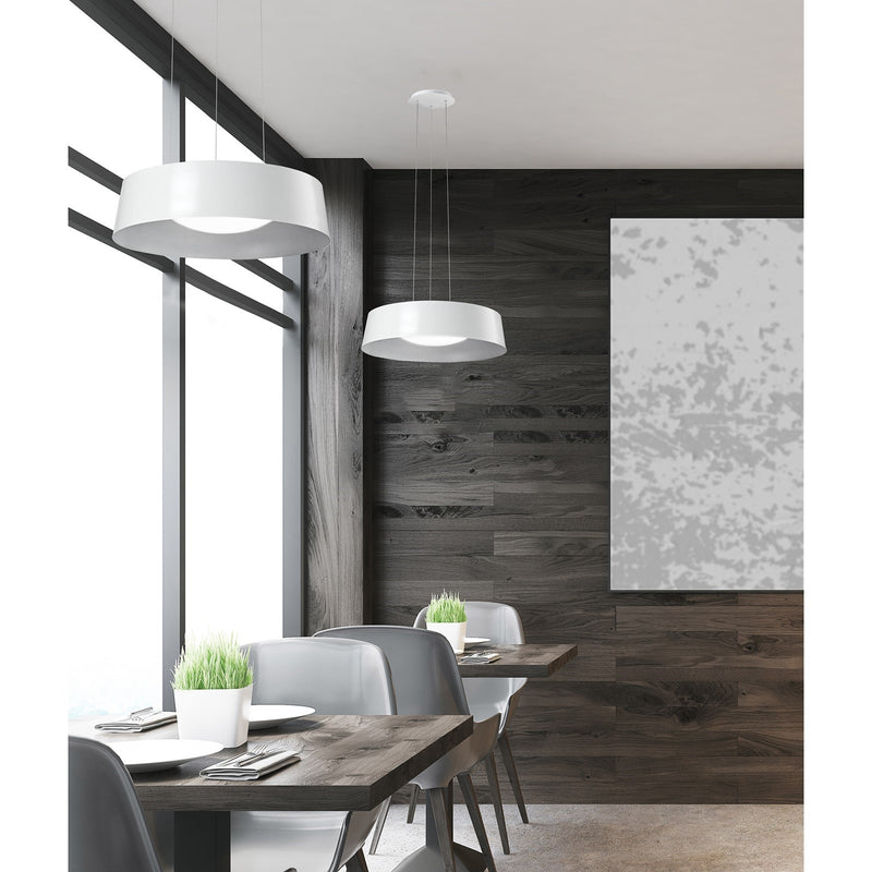 Kuzco Sampson 17in 1-Light LED Pendant | Modern White Drum with Silver Inner | Living Room & Dining Room | Model 401207WH-LED