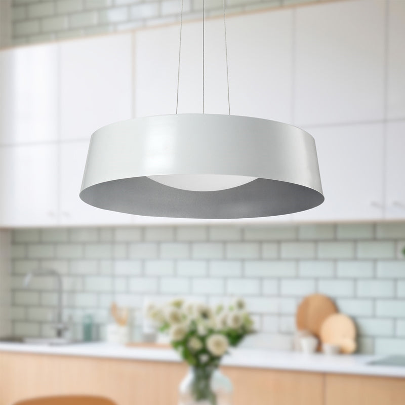 Kuzco Sampson 17in 1-Light LED Pendant | Modern White Drum with Silver Inner | Living Room & Dining Room | Model 401207WH-LED