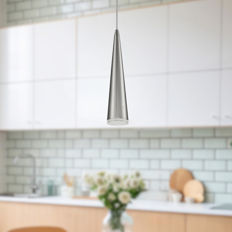 Kuzco Mina 12in 1-Light LED Pendant | Modern Brushed Nickel and Clear Acrylic Diffuser | Kitchen Island & Dining Room | Model 401214BN-LED