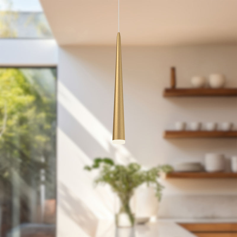 Kuzco Mina 24in 1-Light LED Pendant | Modern Brushed Gold and Clear Acrylic Diffuser | Kitchen Island & Dining Room | Model 401215BG-LED