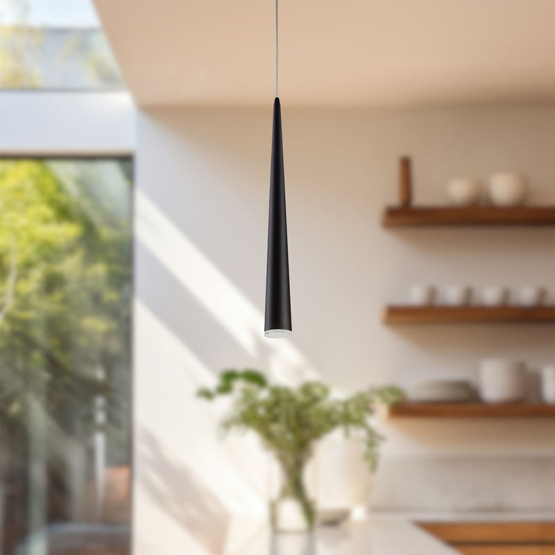 Kuzco Mina 24in 1-Light LED Pendant | Modern Black Steel and Clear Acrylic Diffuser | Kitchen Island & Dining Room | 24 x 2.75 in | Model 401215BK-LED