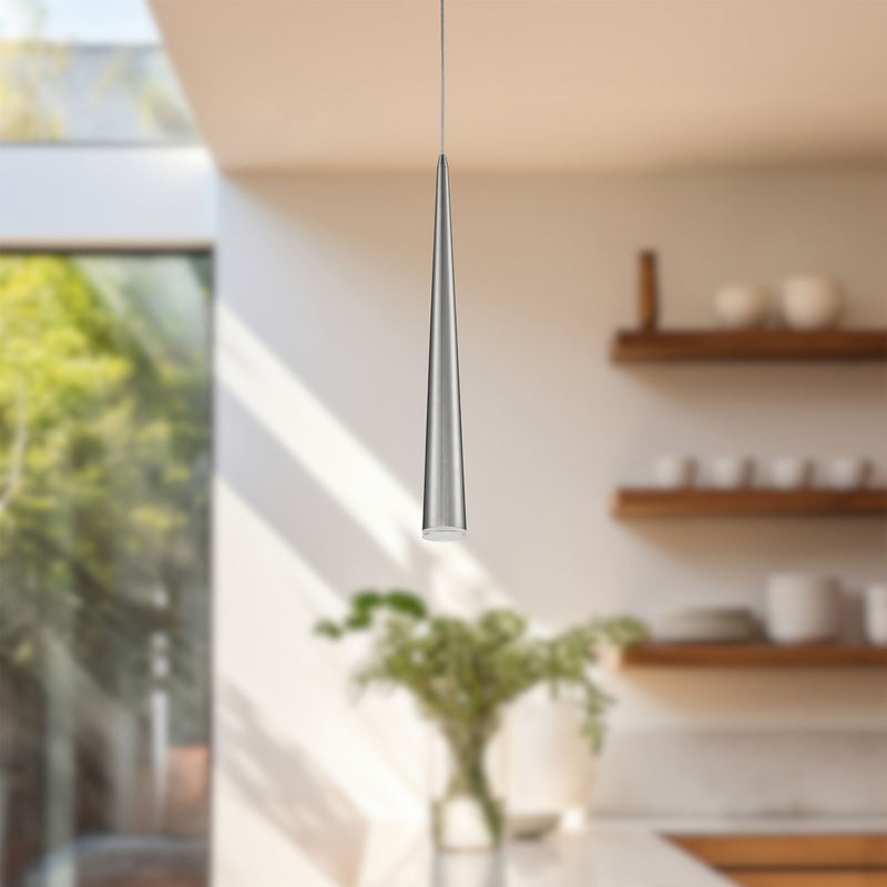 Kuzco Mina 24in 1-Light LED Pendant | Modern Brushed Nickel and Clear Acrylic Diffuser | Kitchen Island & Dining Room | Model 401215BN-LED
