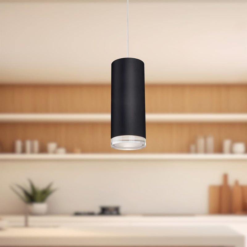 Kuzco Cameo 8in 1-Light Pendant | Black Metal and Frosted Acrylic Diffuser | Dining Room & Kitchen Island | 7.5 x 3.12 in | Model 401431BK-LED