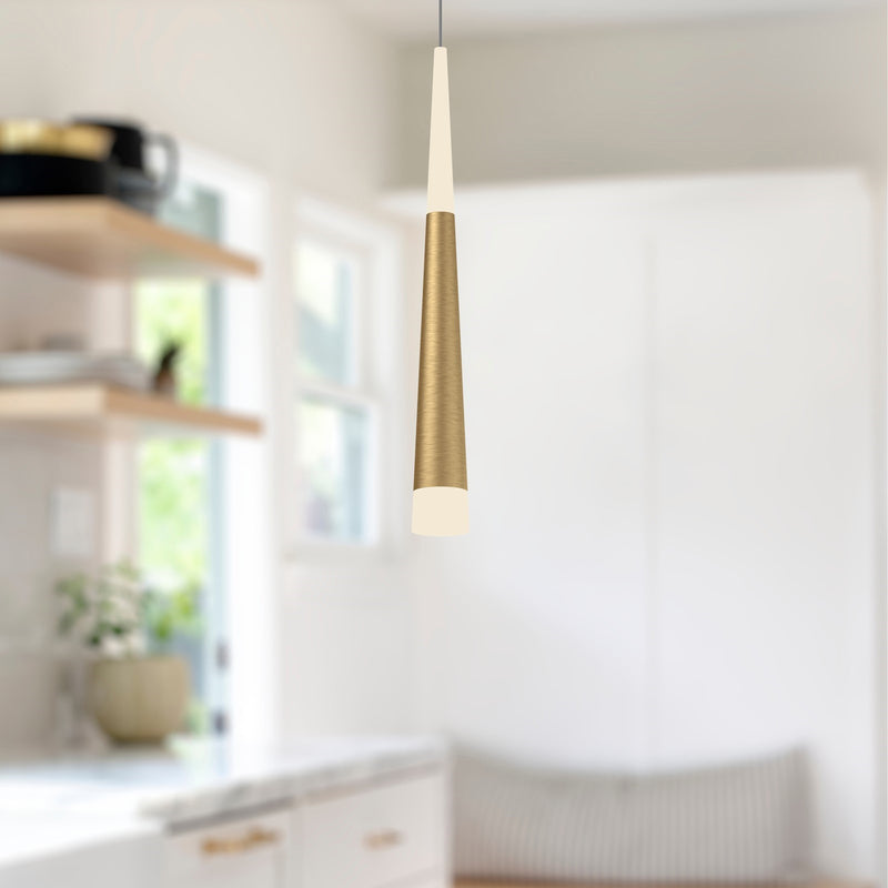 Kuzco Ultra 2in 1-Light LED Pendant | Modern Brushed Gold Aluminum and White Acrylic | Kitchen Island & Dining Room | 16.6 x 2 in | Model 402501BG-LED