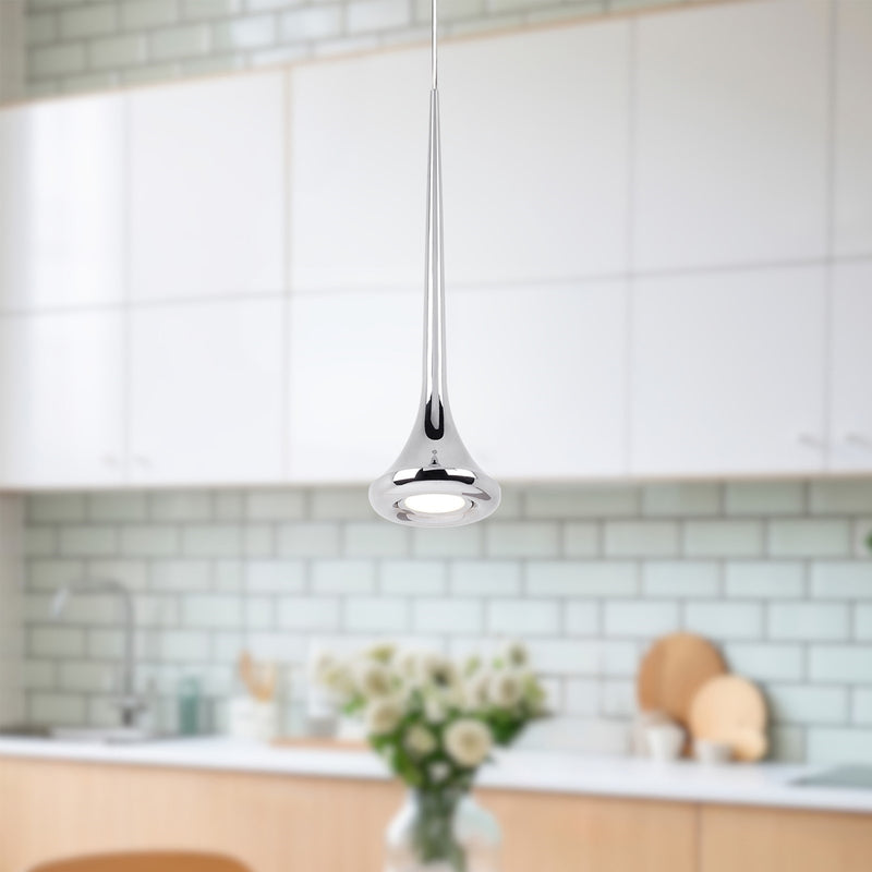Kuzco Bach 5in 1-Light LED Pendant | Modern Chrome Metal and Acrylic Diffuser | Kitchen Island & Dining Nook | 5 x 19 in | Model 402601CH-LED