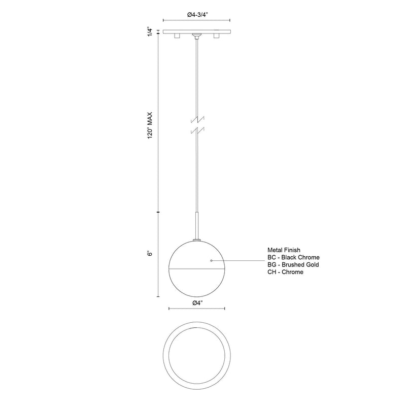 Kuzco Pluto 4in LED Pendant | Modern Chrome and Frosted Clear Glass | Kitchen Island & Dining Room | 6 x 3.88 in | Model 402801CH-LED