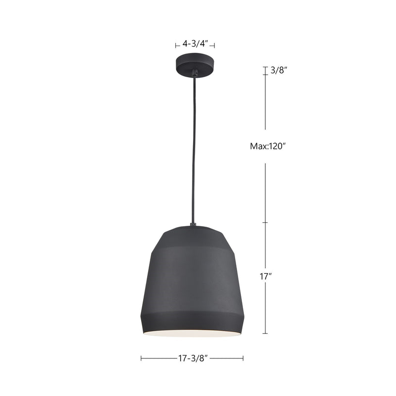 Kuzco Sedona 16in 1-Light Pendant | Modern Black Faceted Aluminum and White Interior | Kitchen Island & Dining Room | Model 492116-BK
