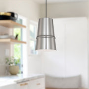 Kuzco Castor 8in 1-Light Pendant | Modern Brushed Nickel and White Interior | Kitchen Island & Dining Room | 60W Incandescent Socket | Model 492208-BN