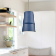 Kuzco Castor 8in 1-Light Pendant | Modern Indigo Blue Conical Aluminum Shade | Kitchen Island & Dining Room | 12in H x 8in Dia | Model 492208-IB
