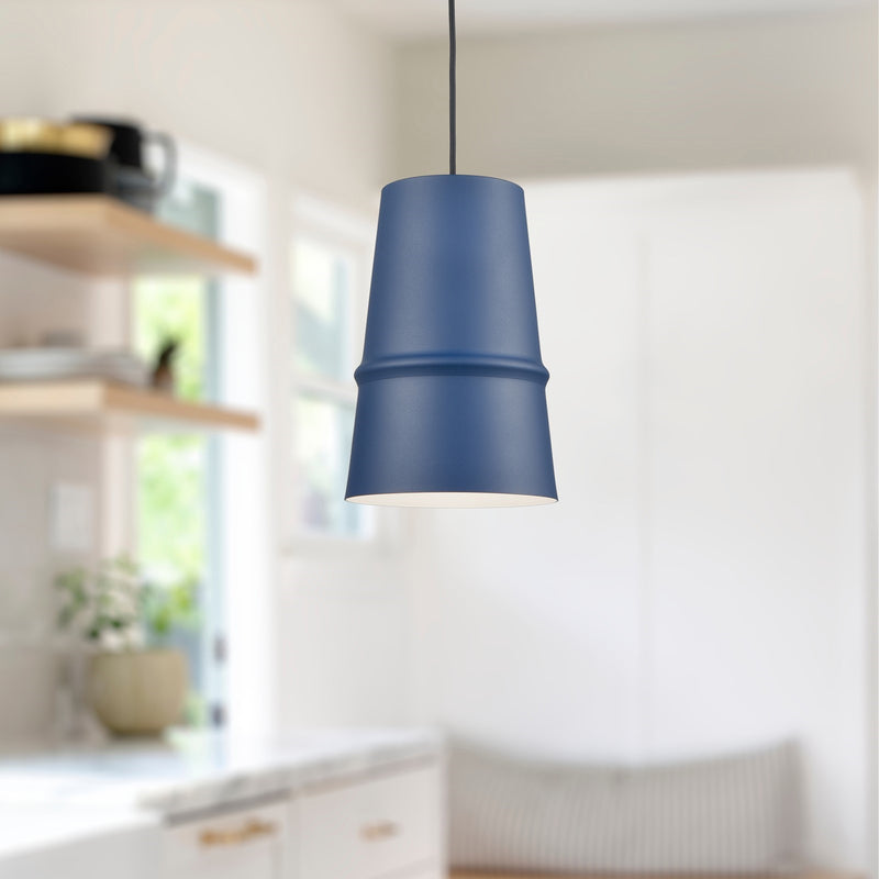Kuzco Castor 8in 1-Light Pendant | Modern Indigo Blue Conical Aluminum Shade | Kitchen Island & Dining Room | 12in H x 8in Dia | Model 492208-IB