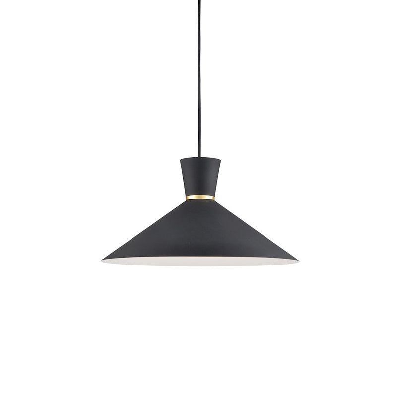 Kuzco Vanderbilt 16in 1-Light Pendant | Modern Black Aluminum with Gold Ring Detail | Kitchen Island & Dining Room | 60W | Model 493216-BK-GD