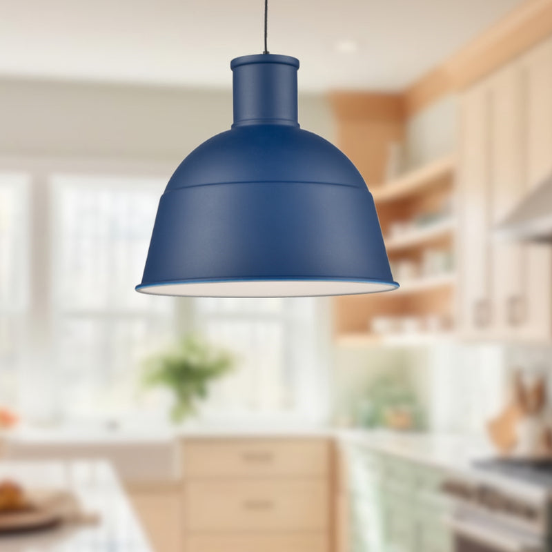 Kuzco Irving 1-Light 13in Pendant | Indigo Blue Aluminum and White Interior | Kitchen Island & Dining Room | 13 x 13 x 12 in | Model 493513-IB