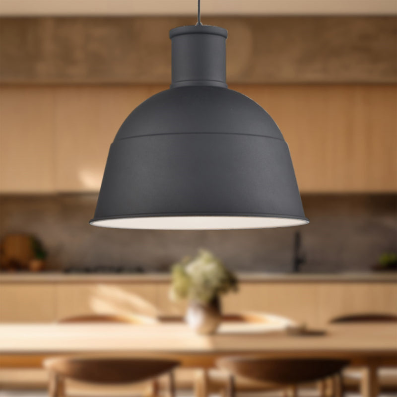 Kuzco Irving 22in 1-Light Pendant | Modern Black Aluminum Dome Shade | Kitchen Island & Dining Room | 21 x 22 in | Model 493522-BK