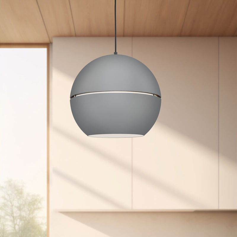 Kuzco Lucas 16in 1-Light Pendant | Modern Gray Aluminum and Matte White Interior | Kitchen Island & Dining Room | 14.5in H x 16in | Model 494016-GY