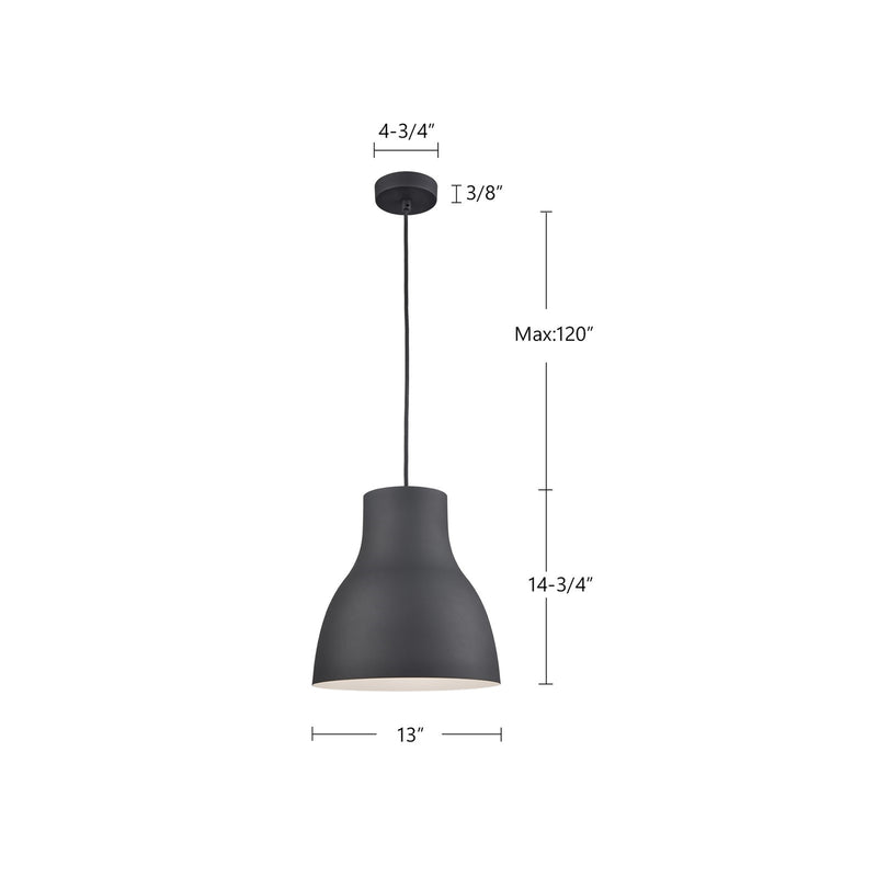 Kuzco Cradle 13in 1-Light Pendant | Modern Black Aluminum Shade | Kitchen Island & Dining Room | 60W Incandescent Socket | Model 494213-BK