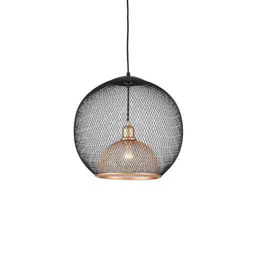 Kuzco Gibraltar 18in 1-Light Pendant | Industrial Black/Gold Wire Mesh Shade | Kitchen Island & Dining Room | 17in H, 18in Dia | Model 494418-BK-GD