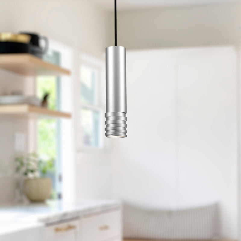 Kuzco Milca 1-Light 10in Pendant | Brushed Nickel Steel Cylinder | Kitchen Island & Dining Room Accent | 50W GU10 Socket | Model 494502M-BN
