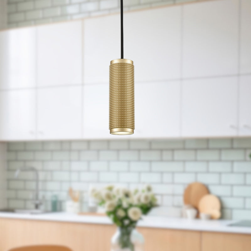 Kuzco Micro 1-Light 3in Pendant | Modern Gold Knurled Aluminum Shade | Kitchen Island & Dining Room | 7.25in H, 2.5in Dia | Model 494603-GD