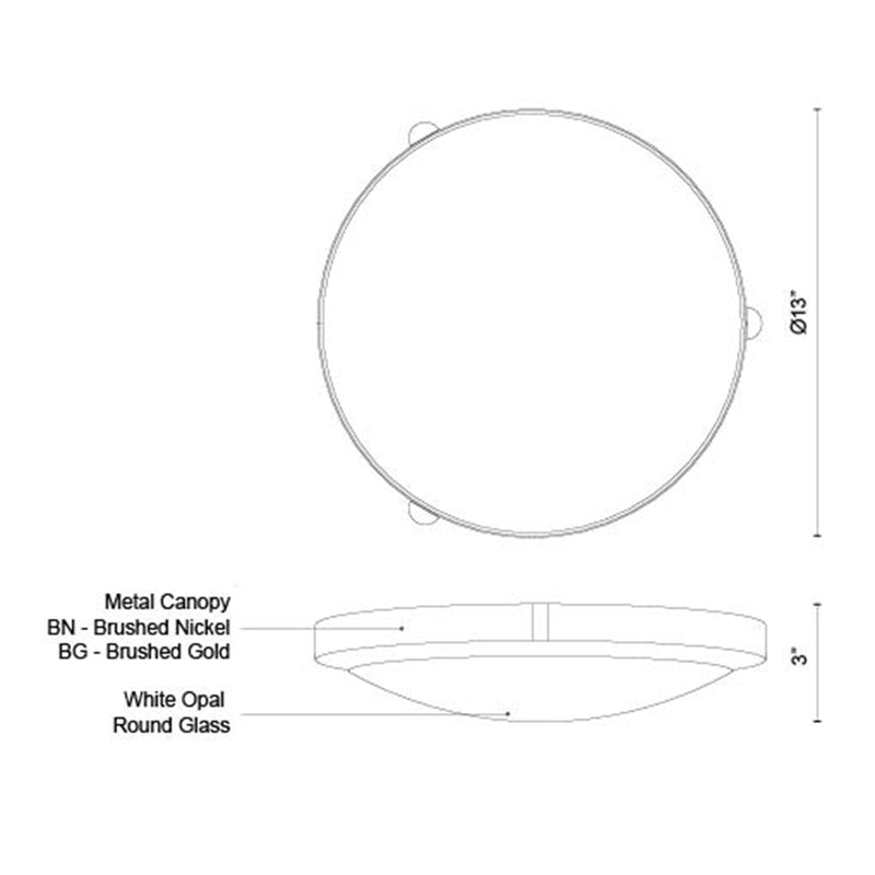 Kuzco Floyd 13in LED Flush Mount | Brushed Gold and Opal Glass | Bedroom & Hallway | 3 x 13 in | Model 501112BG-LED-5CCT