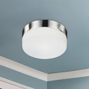 Kuzco Lomita 12in 2-Light Flush Mount | Brushed Nickel and Opal Glass | Hallway & Bedroom Ceiling Light | 2 x 40W Incandescent | Model 52022BN
