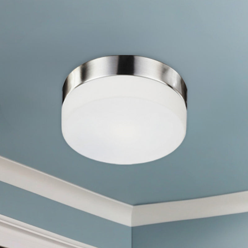 Kuzco Lomita 12in 2-Light Flush Mount | Brushed Nickel and Opal Glass | Hallway & Bedroom Ceiling Light | 2 x 40W Incandescent | Model 52022BN