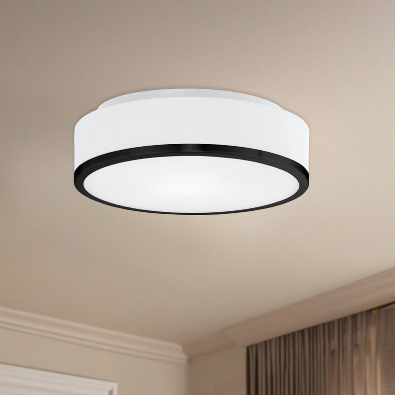 Kuzco Charlie 12in 2-Light Flush Mount | Black Metal and Opal Glass | Bedroom & Hallway | 4 x 11.5 in | Model 599002BK
