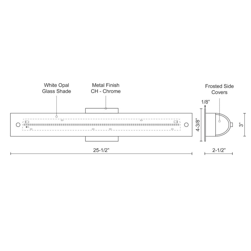 Kuzco Peggy 25in 1-Light LED Vanity Light | Modern Chrome Metal and Opal Glass | Bathroom & Powder Room | 25.5 x 3 x 2.5 in | Model 601003CH-LED