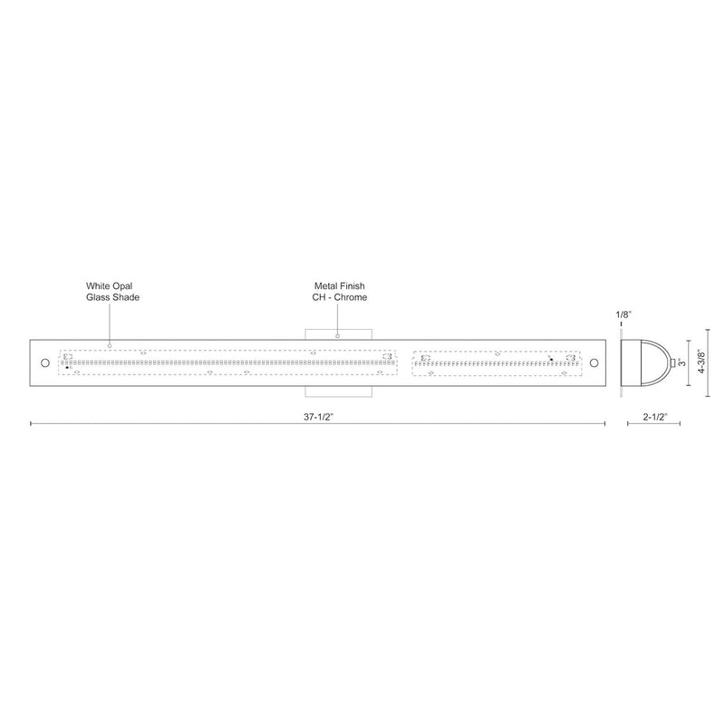 Kuzco Peggy 38in LED Vanity Light | Chrome and Opal Glass | Bathroom Vanity & Damp Location | 3600lm, 3000K, Dimmable, ADA | Model 601004CH-LED