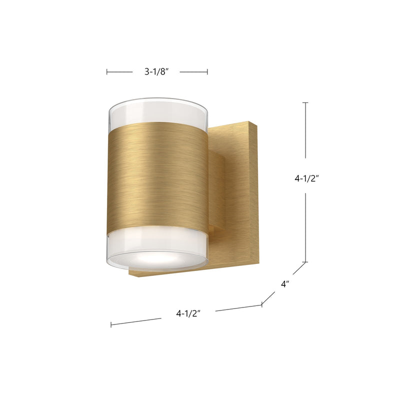 Kuzco Norfolk 5in LED Wall Sconce | Modern Brushed Gold Metal and Clear Acrylic Discs | Hallway & Bedroom Accent | 3 x 5 x 4 in | Model 601431BG-LED