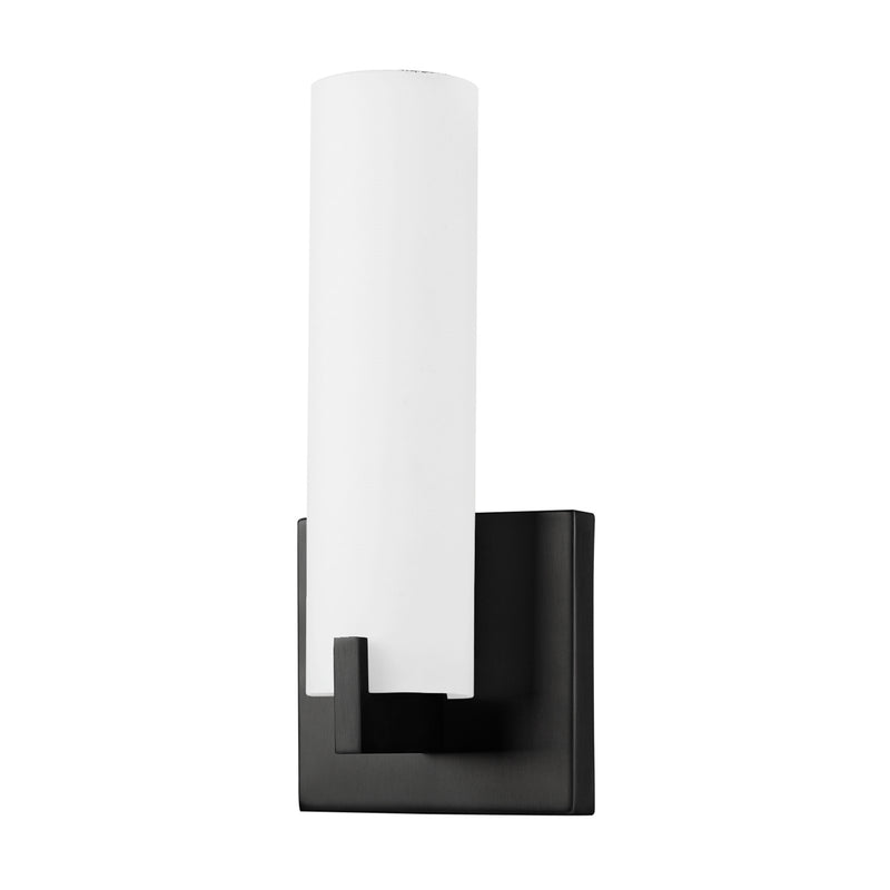 Kuzco Elizabeth 12in 1-Light LED Wall Sconce | Modern Black Metal and Opal Glass | Bedroom & Hallway Accent | Model 601484BK-LED