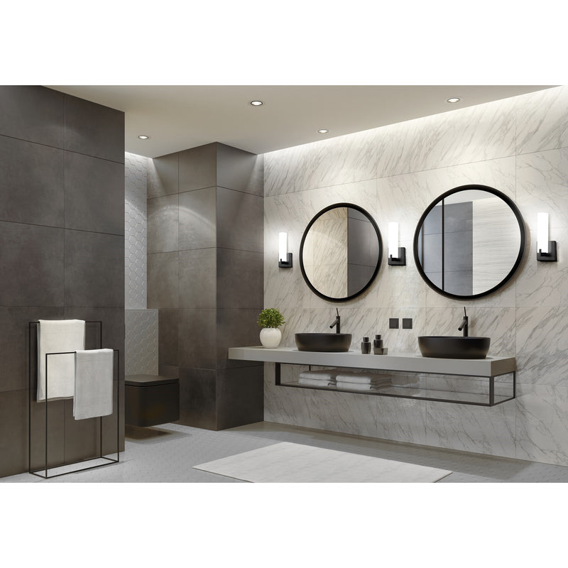 Kuzco Elizabeth 12in 1-Light LED Wall Sconce | Modern Black Metal and Opal Glass | Bedroom & Hallway Accent | Model 601484BK-LED