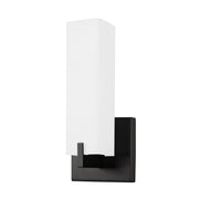 Kuzco Stratford 12in 1-Light LED Wall Sconce | Modern Black and Opal Glass | Bathroom & Hallway Accent | 800lm 3000K 90CRI | Model 601485BK-LED