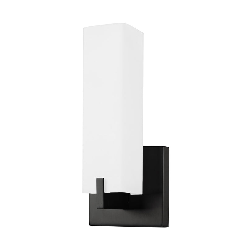 Kuzco Stratford 12in 1-Light LED Wall Sconce | Modern Black and Opal Glass | Bathroom & Hallway Accent | 800lm 3000K 90CRI | Model 601485BK-LED