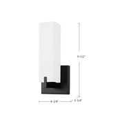 Kuzco Stratford 12in 1-Light LED Wall Sconce | Modern Black and Opal Glass | Bathroom & Hallway Accent | 800lm 3000K 90CRI | Model 601485BK-LED