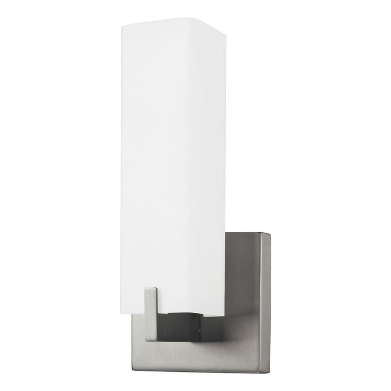 Kuzco Stratford 12in 1-Light LED Wall Sconce | Modern Brushed Nickel and Opal Glass | Hallway & Bathroom Accent | 800lm 3000K | Model 601485BN-LED
