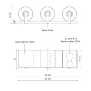 Kuzco Bridgewater 19in 3-Light Vanity Light | Traditional Brushed Nickel and Opal Glass | Bathroom Vanity | 19 x 6 in | Model 70233BN