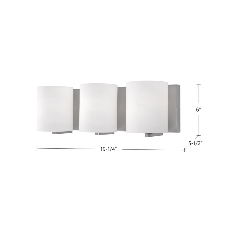 Kuzco Bridgewater 19in 3-Light Vanity Light | Traditional Brushed Nickel and Opal Glass | Bathroom Vanity | 19 x 6 in | Model 70233BN
