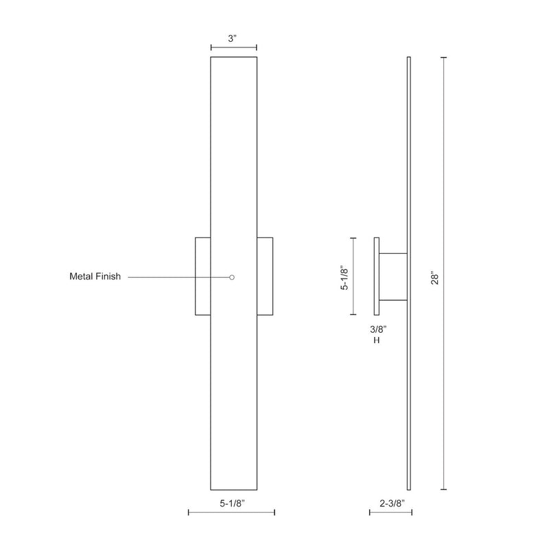 Kuzco Vesta 28in LED Wall Sconce | Modern Black Aluminum and Frosted Glass | Outdoor & Wet Location Wall Light | 3 x 28 in | Model AT7928-BK