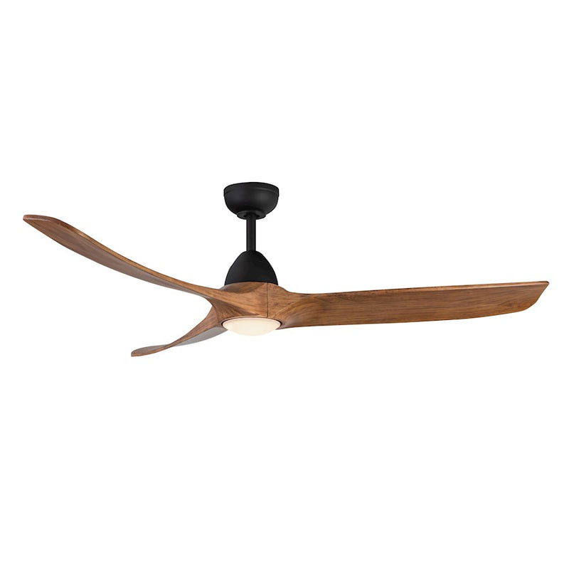 Kuzco Baylor 60in LED Ceiling Fan | Modern Matte Black Steel and Natural Wood Blades | Living Room & Covered Patio | Model CF97860-MB-NW